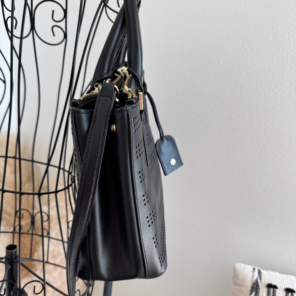 Tory Burch Black Robinson Laser Cut Saffiano Leather Double Zip Satchel Bag - Picture 5 of 16